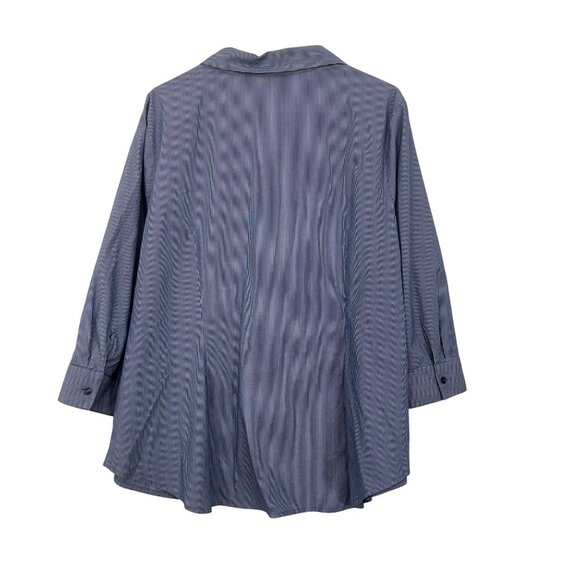 Worthington Woman 2X Blue Striped Button-Down Shirt 3/4 Sleeve Business Casual - Picture 8 of 12